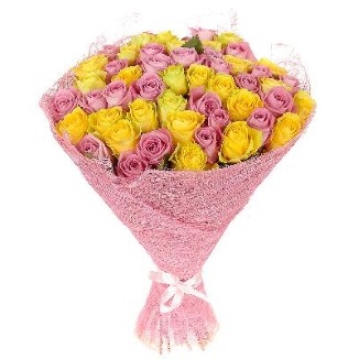 Букет из 51 розы "Желто-розовые"